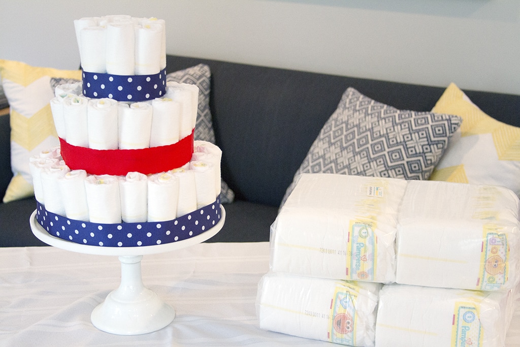 Three layers of diaper cake