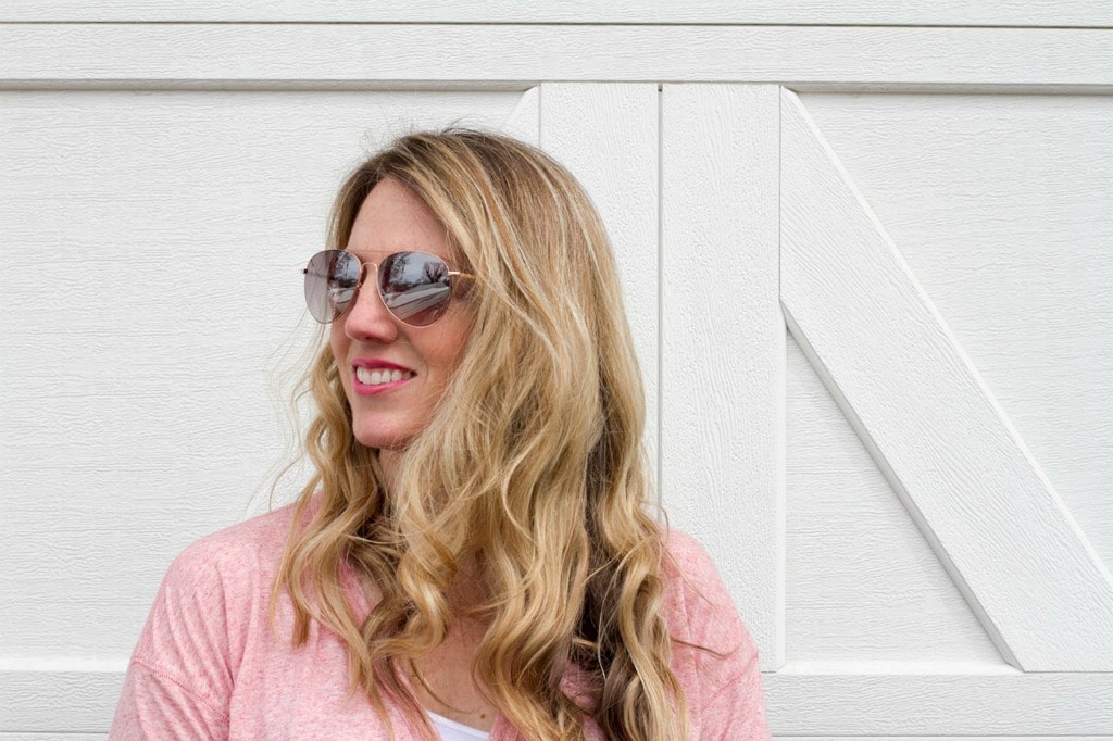 Megan looking out in tie wrap tee