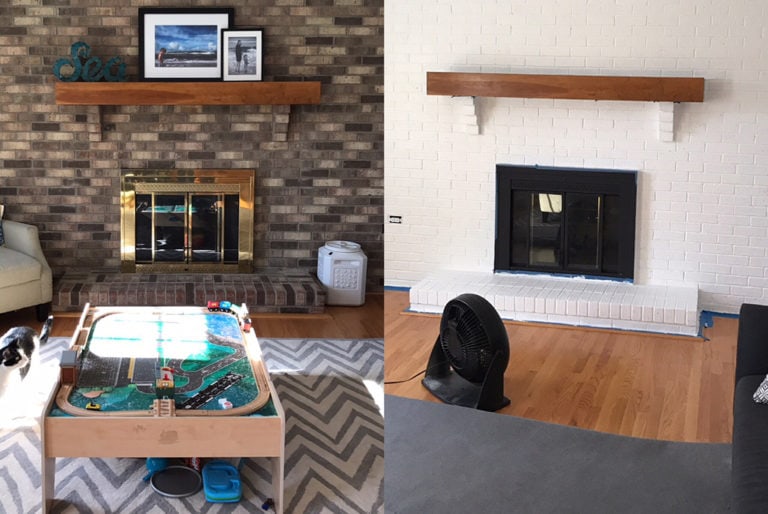 DIY Painted Fireplace Surround and Brick Wall