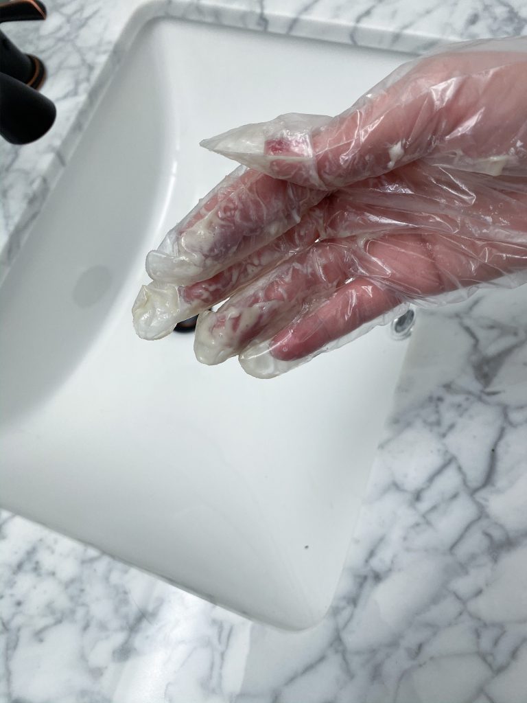 hair dye on disposable glove