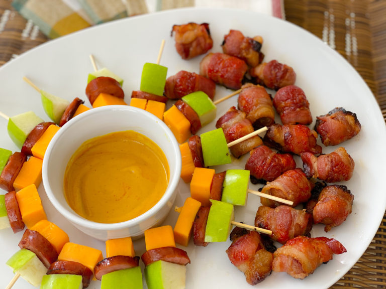 Sugar and Spice Bacon Wrapped Hot Dog Bites and Sausage Skewers Recipes
